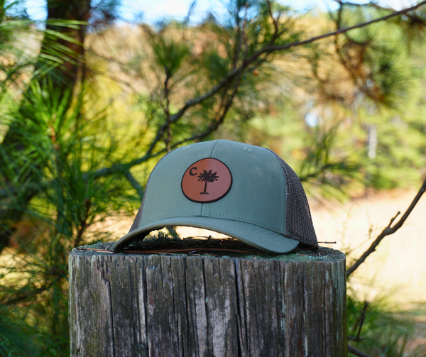 Olive Palmetto Leather Patch Hat