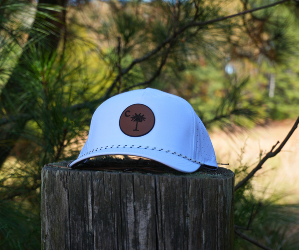 White Palmetto Leather Patch Hat (Checkered Rope)