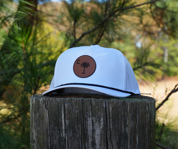 White Palmetto Leather Patch Hat
